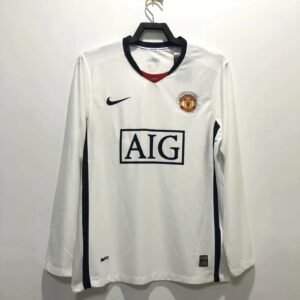 Retro 08-09 man u white long sleeves soccer jersey S-XXL