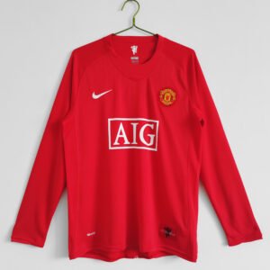 Retro 07-08 man u home long sleeves soccer jersey size S-2XL