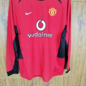 Retro 02-04 man u red long sleeves soccer jersey size S-2XL