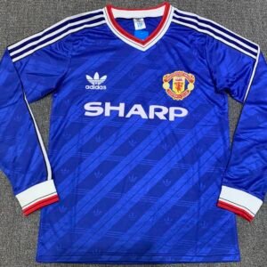 Retro 86-88 man u blue long sleeves soccer jersey size S-2XL