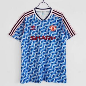 Retro 90-92 man u away with black line sponsor soccer jersey size S-2XL
